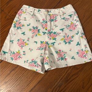 Vtg FT womens denim jean shorts flowers floral made in Hong Kong baggy 10 12